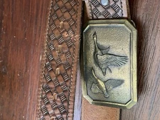 The Great American Belt Co. Chicago Serial # 521 Belt Buckle Geese/Duck & Belt