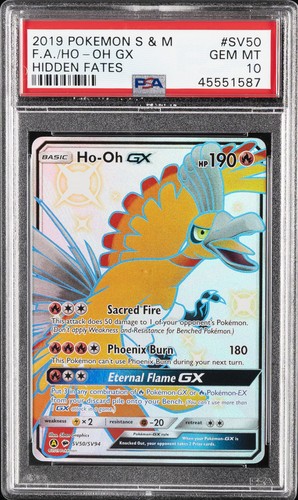 2019 POKEMON SUN & MOON HIDDEN FATES #SV50 FULL ART/HO-OH GX PSA 10