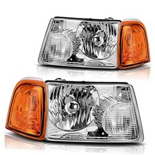 Headlights Assembly Compatible Chrome Housing Amber Reflector Fit 01-11 Ranger