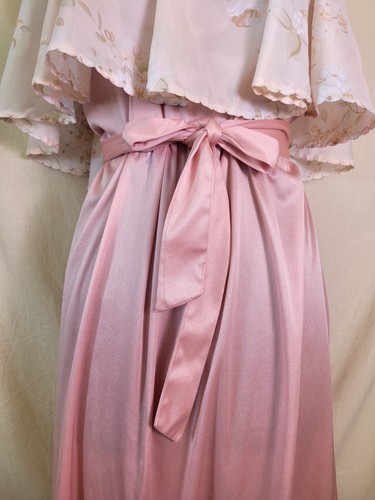 Vintage 60s 70s Floral Baby Pink Midi Dress Volup Size L Cottage Cute - Picture 3 of 12