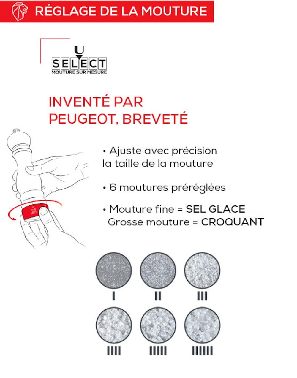 Moulin à sel électrique rechargeable avec 6 moutures réglables u'Select - 3