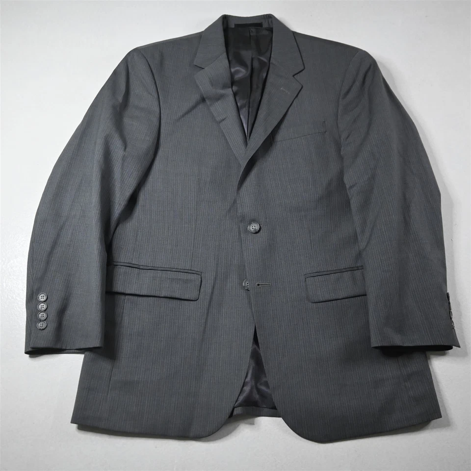 Kenneth Cole 38S 32x30 Gris Rayas 100% Lana Hombre Chaqueta Pantalones Traje Foto 2 de 4