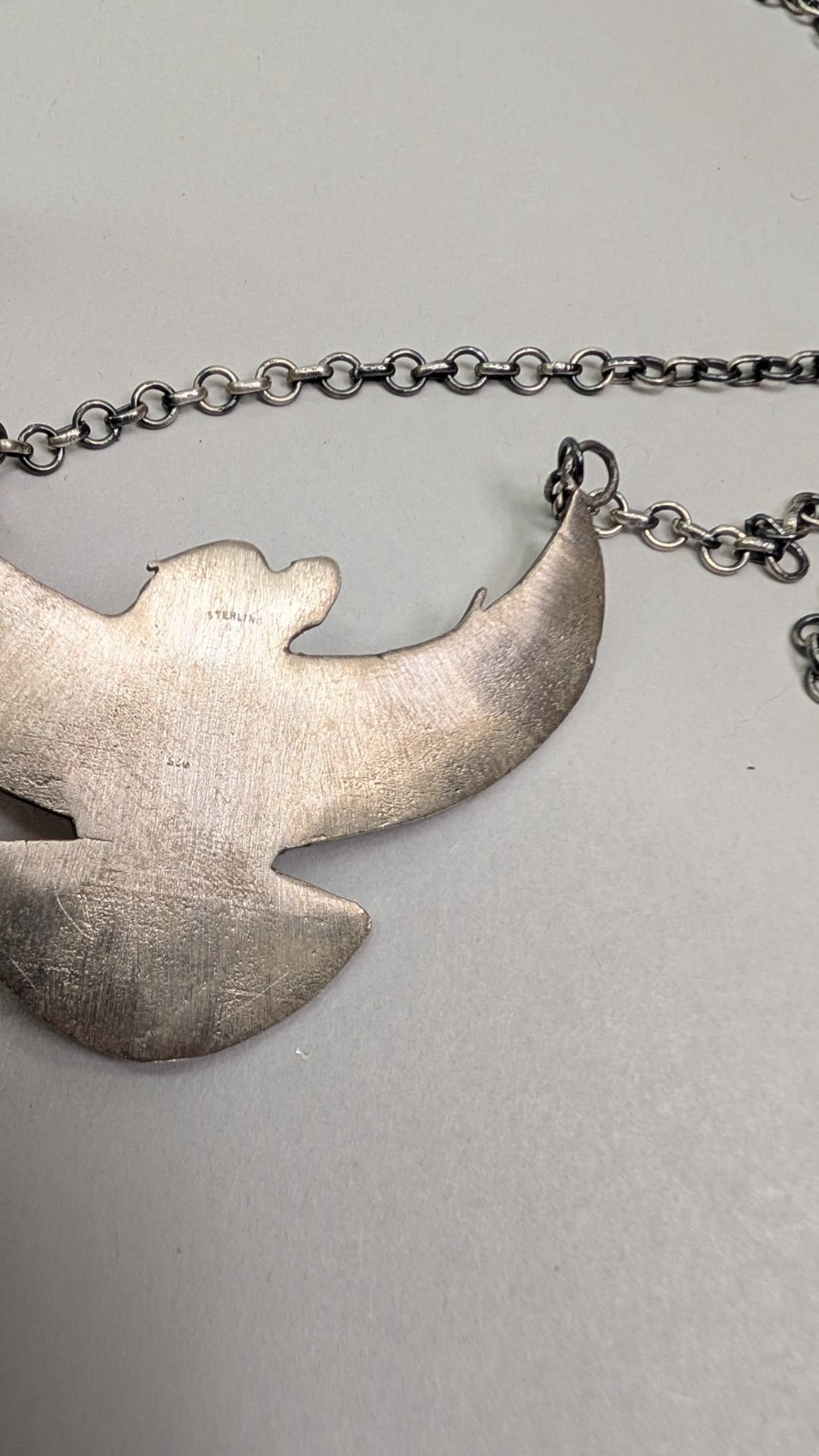 Sterling Silver Turquoise Eagle Necklace Open Win… - image 14