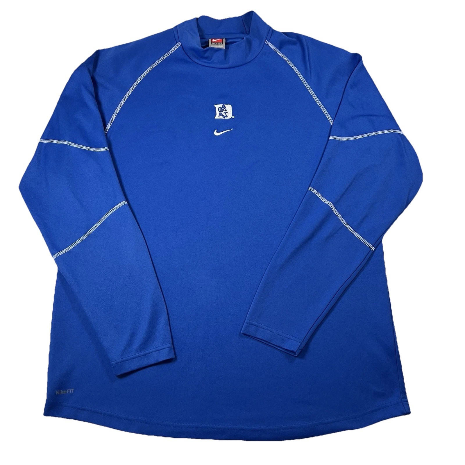 Vintage Team Nike Duke Blue Devils Center Logo & Swoosh Mock Neck Shirt XL Flaw*