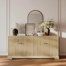 Sideboard Buffet w/LED Light Fluted Doors Storage Cabinet For Coffee Bar Dinning