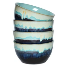 Bosmarlin Stoneware Cereal Bowls Set of 4, 26 Oz, Soup for Oatmeal, Salad,