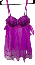 VICTORIA  S SECRET Women  s Pink Mesh Babydoll Y2K Lingerie Underwire Bra-36B