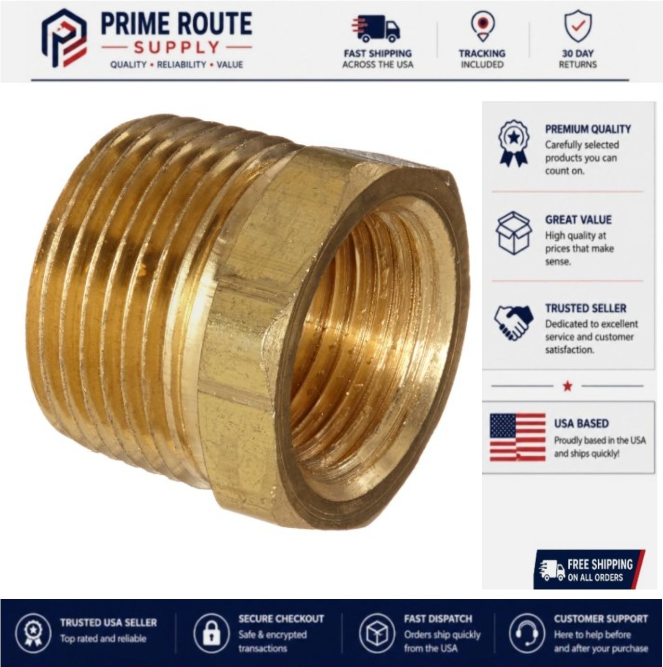 Brass Hex Bushing 3/4 Inch NPT Male x 1/2 Inch NPT Female Pipe Fitting Adapter