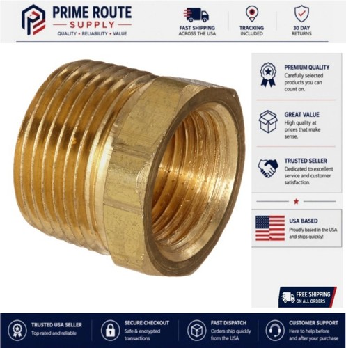 Brass Hex Bushing 3/4 Inch NPT Male x 1/2 Inch NPT Female Pipe Fitting Adapter