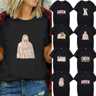 Religiös Ostern Print Kurzarm Uni T-Shirt XXS - 5XL Kurzarm Tops