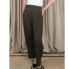 Vintage Ellen Tracy Olive Green Wool High-Waisted Trousers Slacks