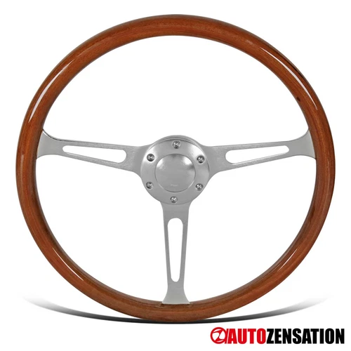 380MM/15inch Aluminum Spokes Vintage Classic Wooden Wood Grain Steering Wheel