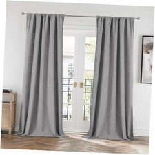 Linen 100 Blackout Curtains 84 Inch Length 52"W x 84"L Pack of 2 Light Grey