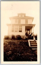 Vtg B&W Snapshot Three Women Sitting On Porch Of Two Story House 1934