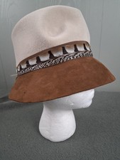 Vintage 70s Womens Brown Wool Felt Feather Band Dress Hat Fedora Union Made USA