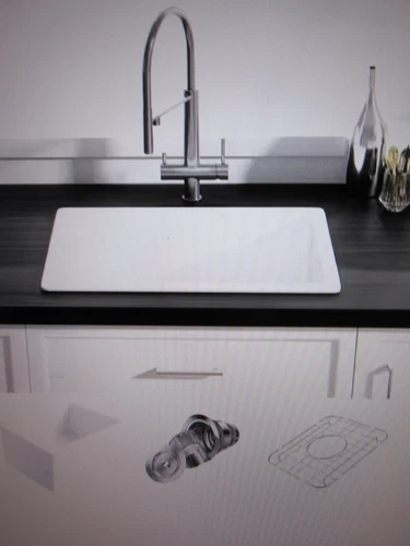 Erisdanus Oslo 24 in Undermount Single Bowl White Ceramic Kitchen Sink with Grid