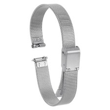 Stainless Steel Mesh Watch Band 10mm Quick Release Adjustable Strap, Silver