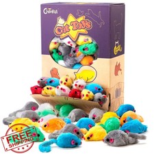 CHIWAVA 60PCS Cat Toy Mice, 4.1'' Rattle Furry, Assorted Colors Interactive