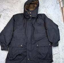 Vintage London Fog Jacket Mens L Blue Pockets Zip Up Removable Hood Liner Warm