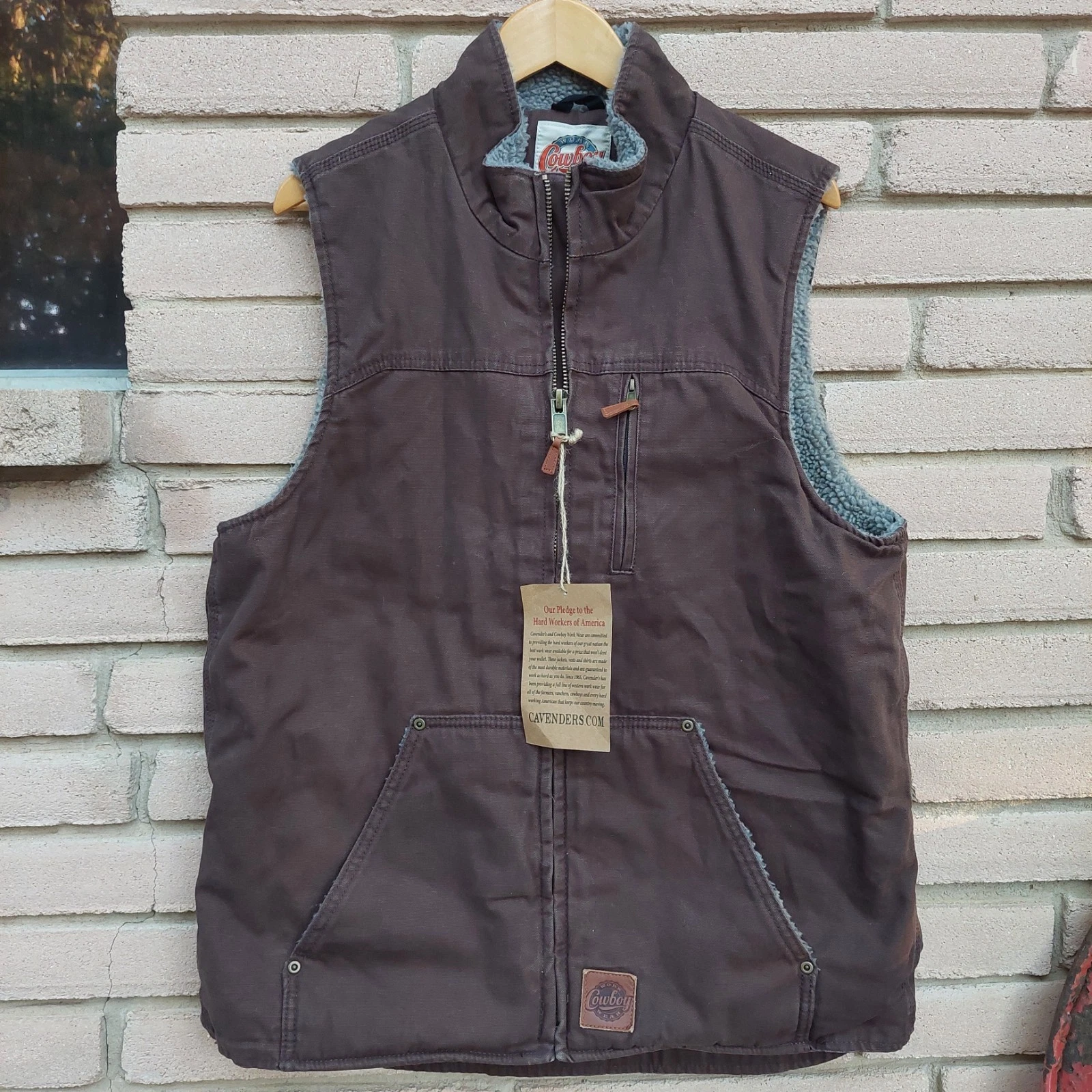 Cowboy Work Wear Canvas Vest Size Large Outerwear Lined Insulated Brown