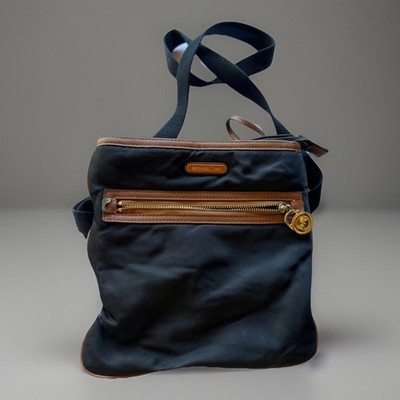 Michael Kors Kempton Crossbody Bag Black Nylon & Brown/Tan Leather