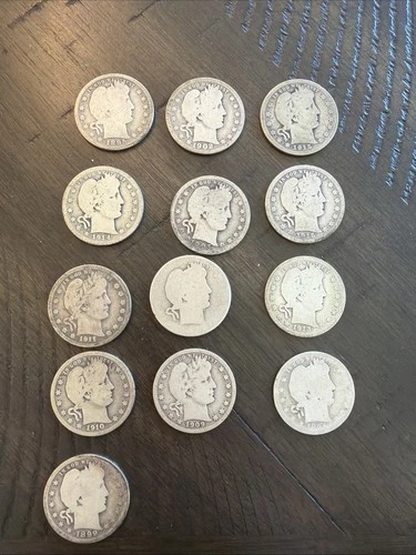 1895-O Through 1915-O Barber Silver Quarters Lot Of 13