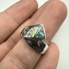 Sterling Silver Overlay Ring Band Multi Colored Abalone Inlay Size 6.5 - 7.1g