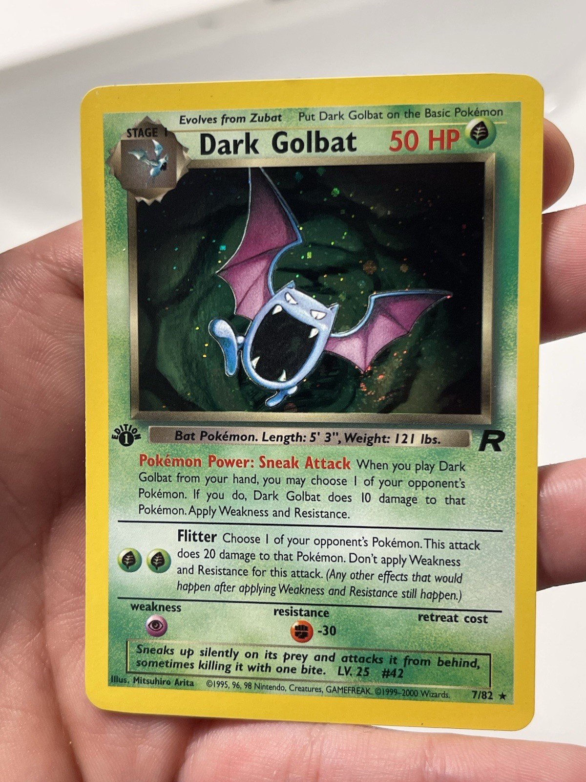 Dark Golbat 7/82 Team Rocket Holo 1st edition NM Swirl