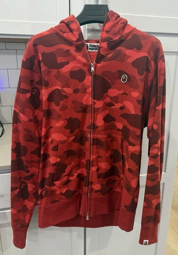 A BATHING APE (BAPE) Felpa con cappuccio Bape rossa mimetica termica full zip piccolo logo scimmia XL