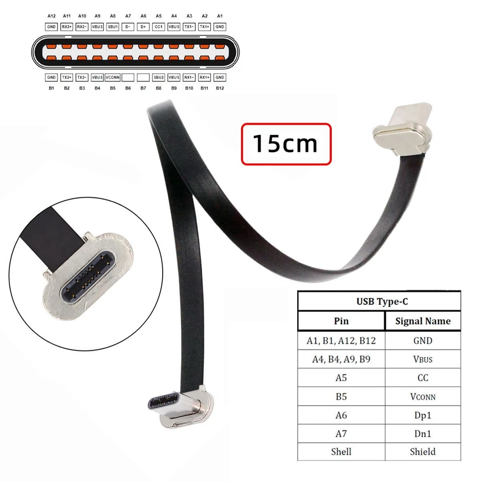 Angled USB-C Type C to USB-C Slim Flat Cable Power USB2.0 Data 65W Fast Charge - Image 3 of 4