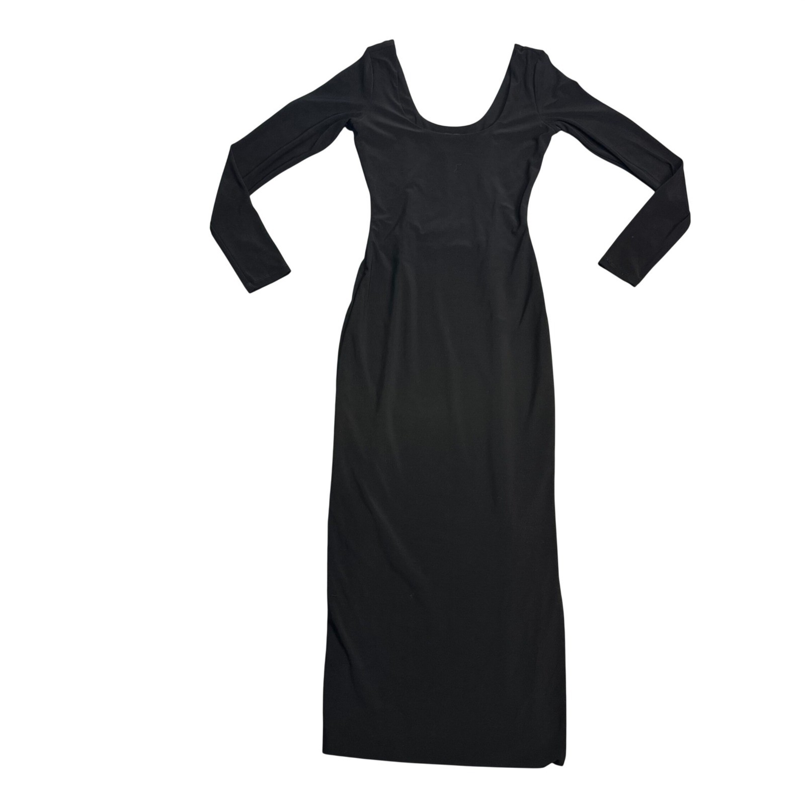 AYM Studio Black Double Layered Scoop Neck Long Sleeve Bodycon Maxi Dress Medium