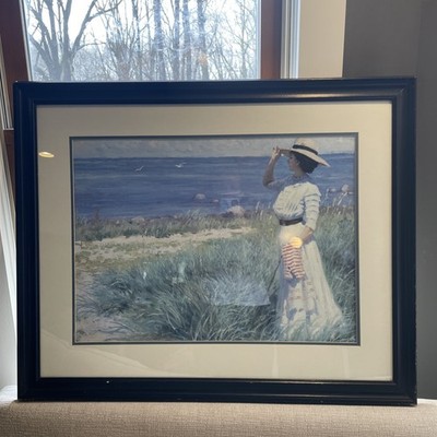 A Young Woman On The Shore Print By Paul Fischer 1910 31 x25  Framed And Matted