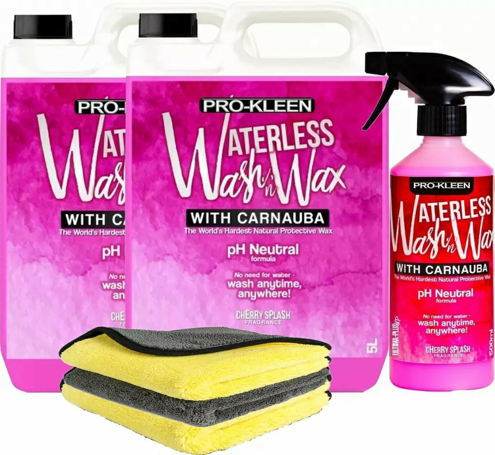 Prokleen Car Polish Wax Waterless Cleaner Washing Valet Kit Microfibre Cloths