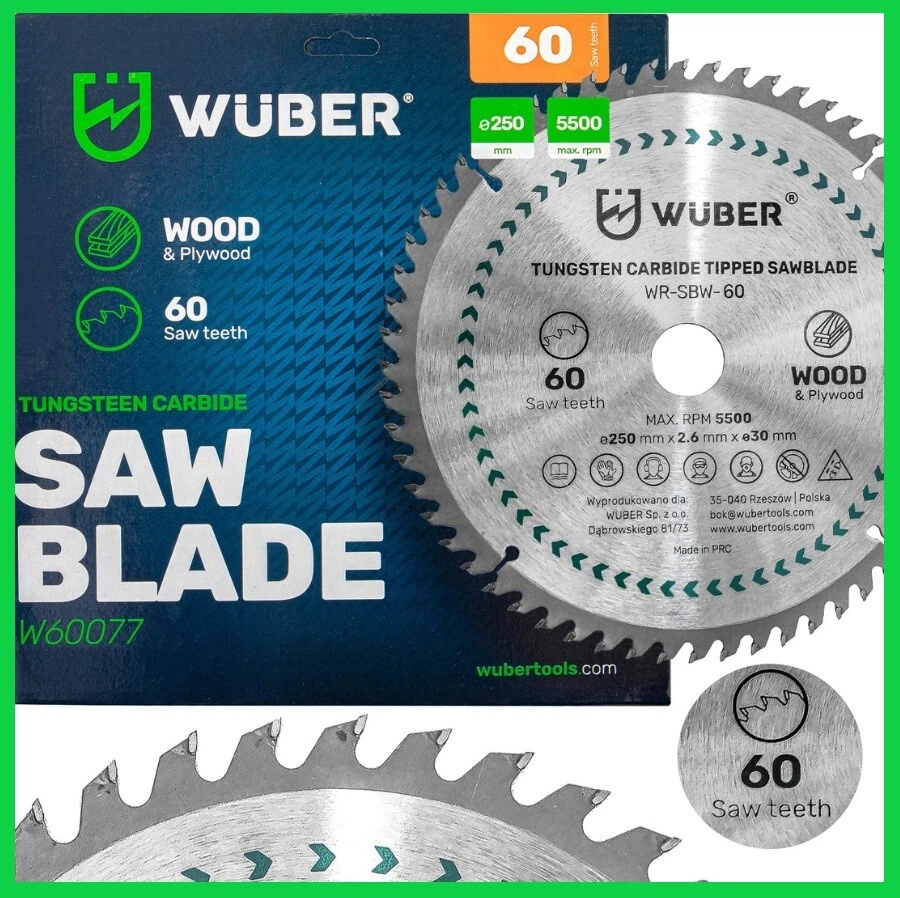 WÜBER HM Kreissägeblatt Sägeblatt Holz 250x30mm 60 Zähne Tischkreissäge Hartmetall