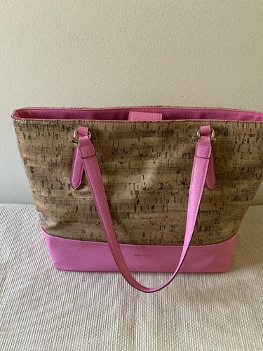ANNE KLEIN Faux Cork Tote Bag Purse Pink Trim EUC