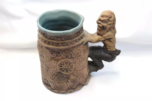Vintage 1971 Jim Rumph Tankard Mug with Satyr Handle Nude Maiden Inside Pottery