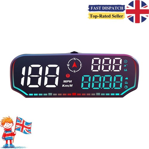 MPH KMH GPS Head Up Display Big Font Security Alarm Digital Clock HD LED Display