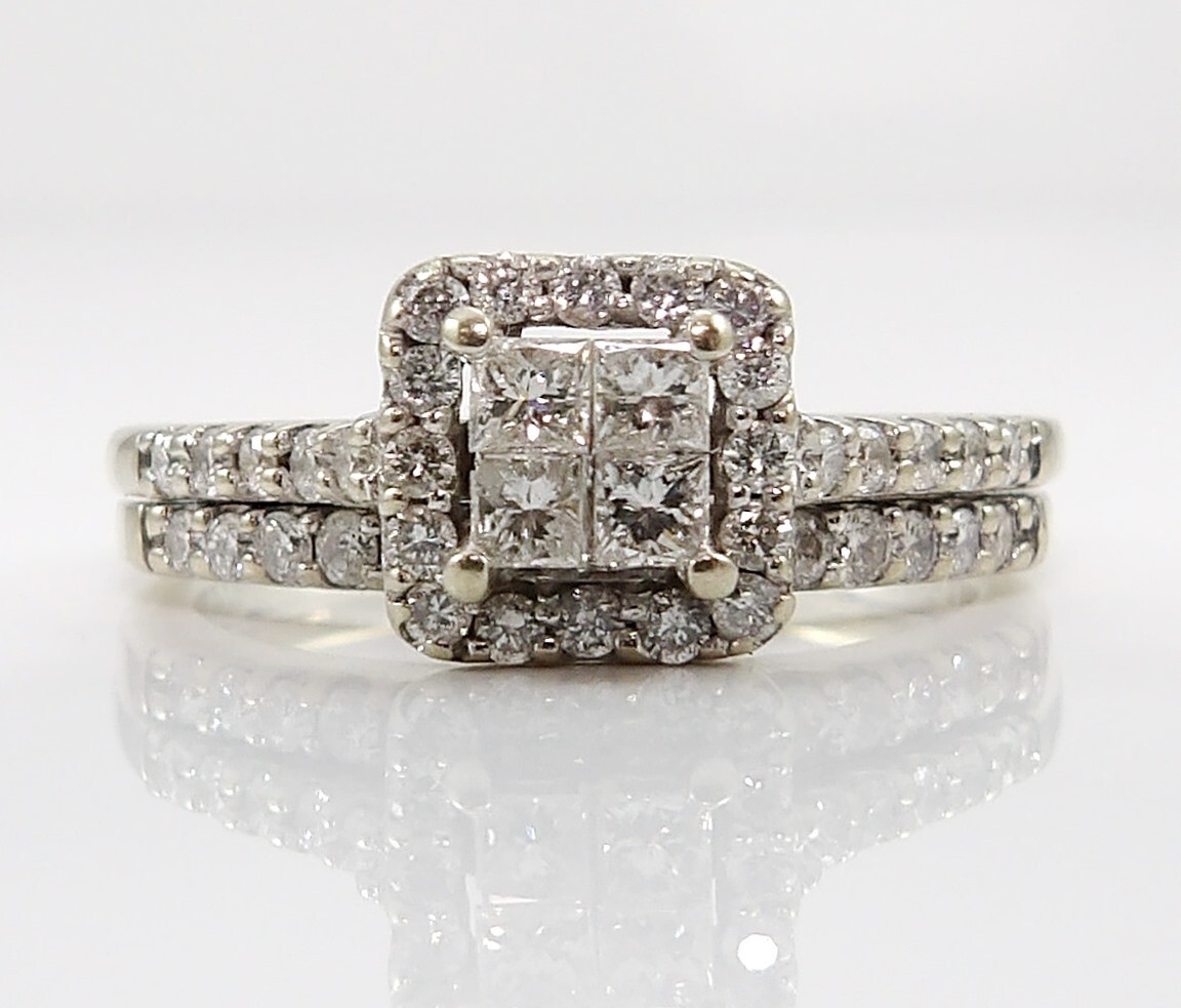 Diamond Jewelry Quad Engagement Ring 14K White Gold Quad Princess