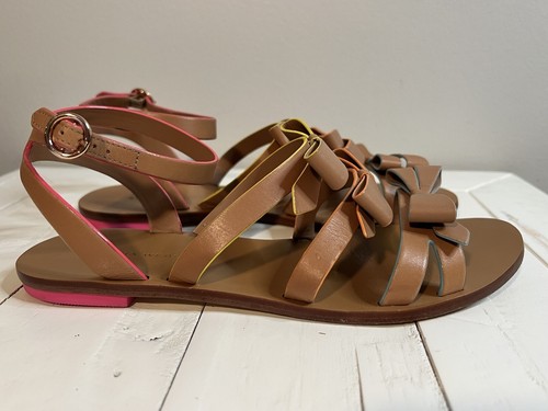 Sophia Webster Samara Flat Sandal Bow Detail Tan / Multi Color 38 EU 7 US - Picture 4 of 13