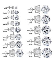 925 Sterling Silver Round Cut Clear Cubic Zirconia Stud Earrings Assorted Sizes