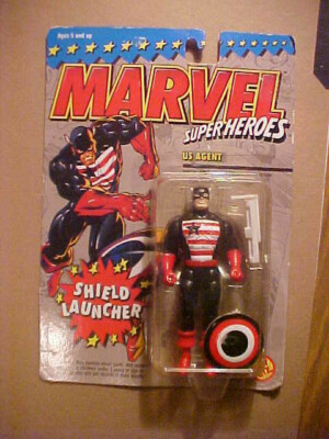 U.S. Agent Figure, 1994 Marvel Super Heroes With Shield Launcher, MIP, Toy Biz
