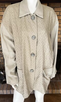 Marianne Monteleone Pale Green Textured Cotton Barn Jacket Oversized Size L/XL