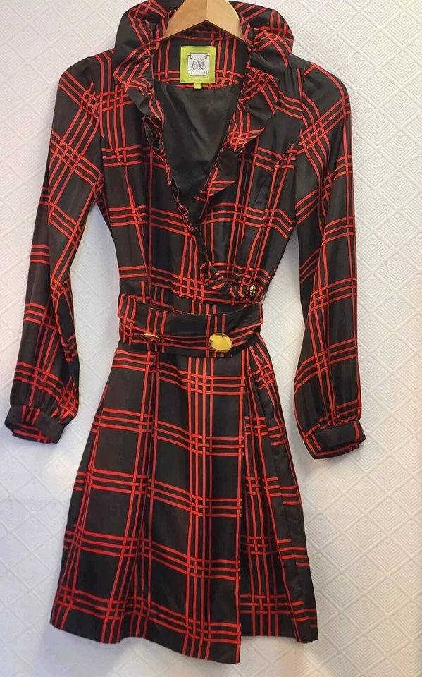 Vestido envolvente de seda a cuadros Elizabeth McKay XS/0 ¡IMPRESIONANTE! Foto 4 de 4