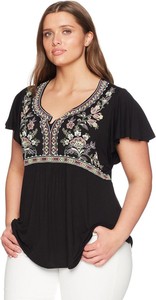 One World Women's Plus Size Flutter Sleeve Embroidered Peasant Top Black M (Mew) | eBay