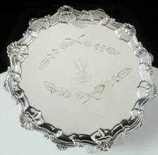 Antique Sterling Silver CRESTED Salver, Thomas Hannam & Richard Mills 1763