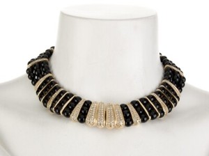 Authentic Vintage Christian Dior Black Cabochon and Crystal Gold Plated Collar Necklace