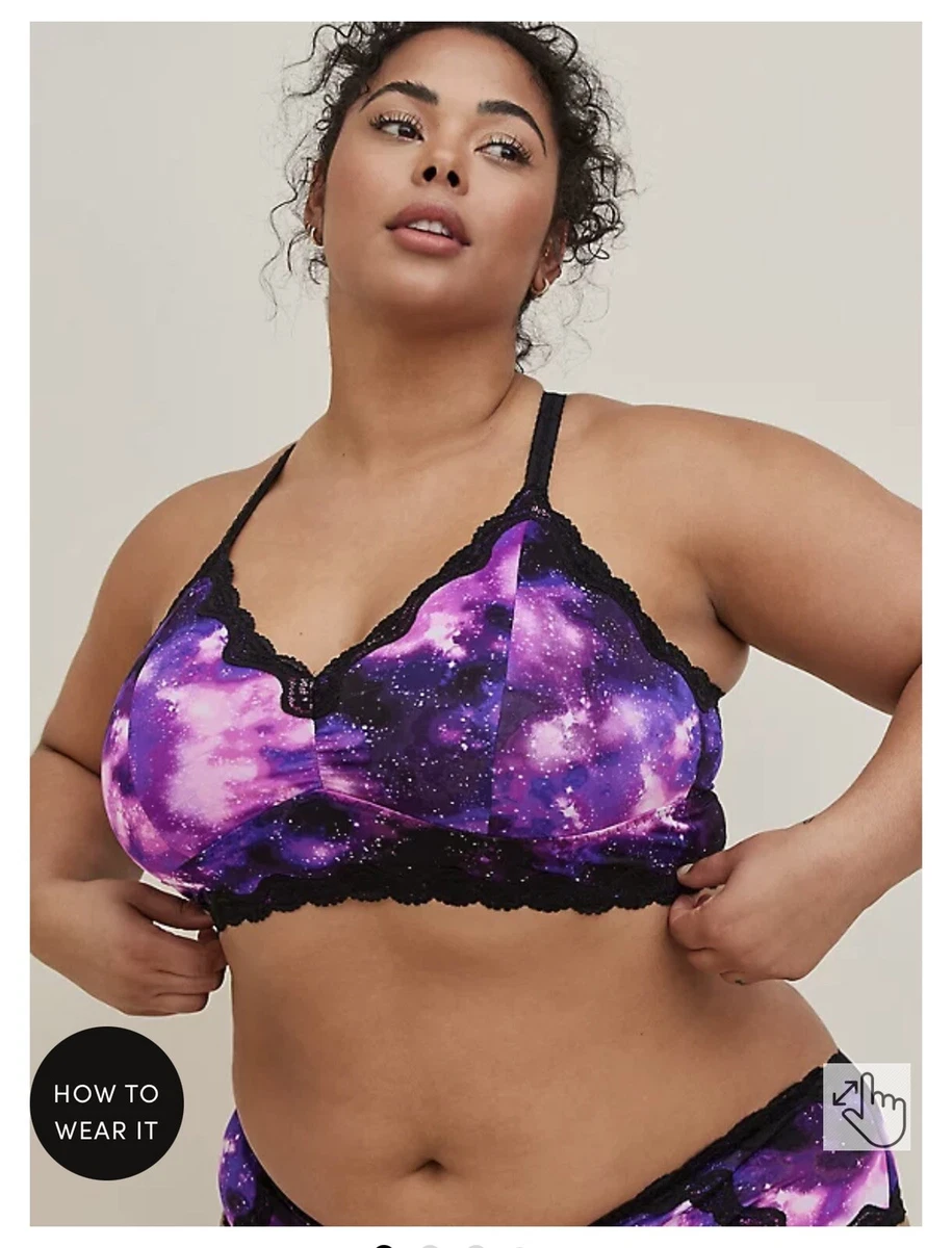 Torrid 2 2x Purple 💛 Galaxy Black Lace Trim Bralette Racerback