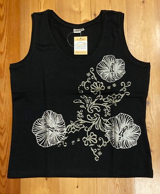 GIADA Damen-Top, schwarz, florales Muster, Gr. 44/46 (L) - neu