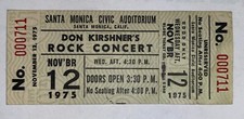 Rare DON KIRSHNER'S ROCK CONCERT Full TICKET November 12 1975 Santa Monica Civic