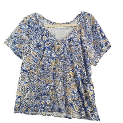 RAFAELLA Women Top Size XL(16-18) Floral Paisley Watercolor Print Knit Cotton